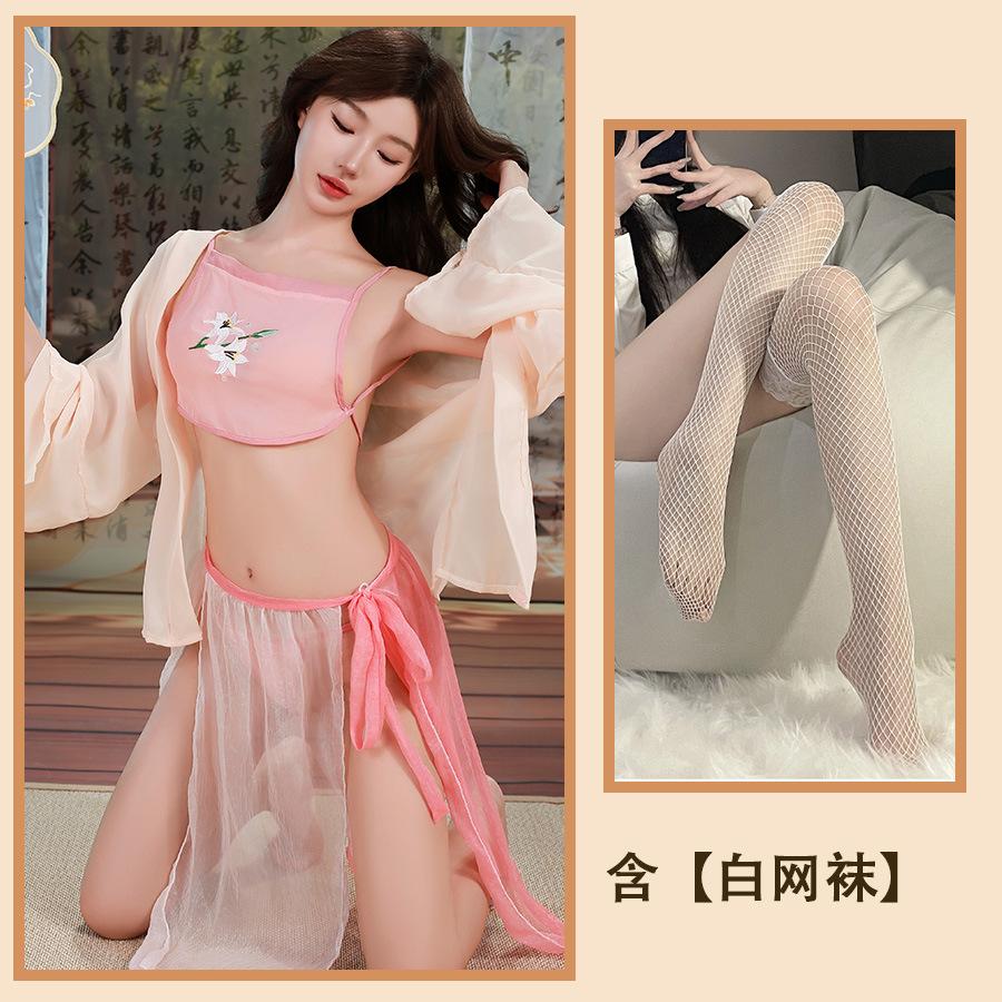 Sex Underwear Sexy Perspective Belly Pocket Smock Sexy Suit Seductive Polyester Hanfu Women