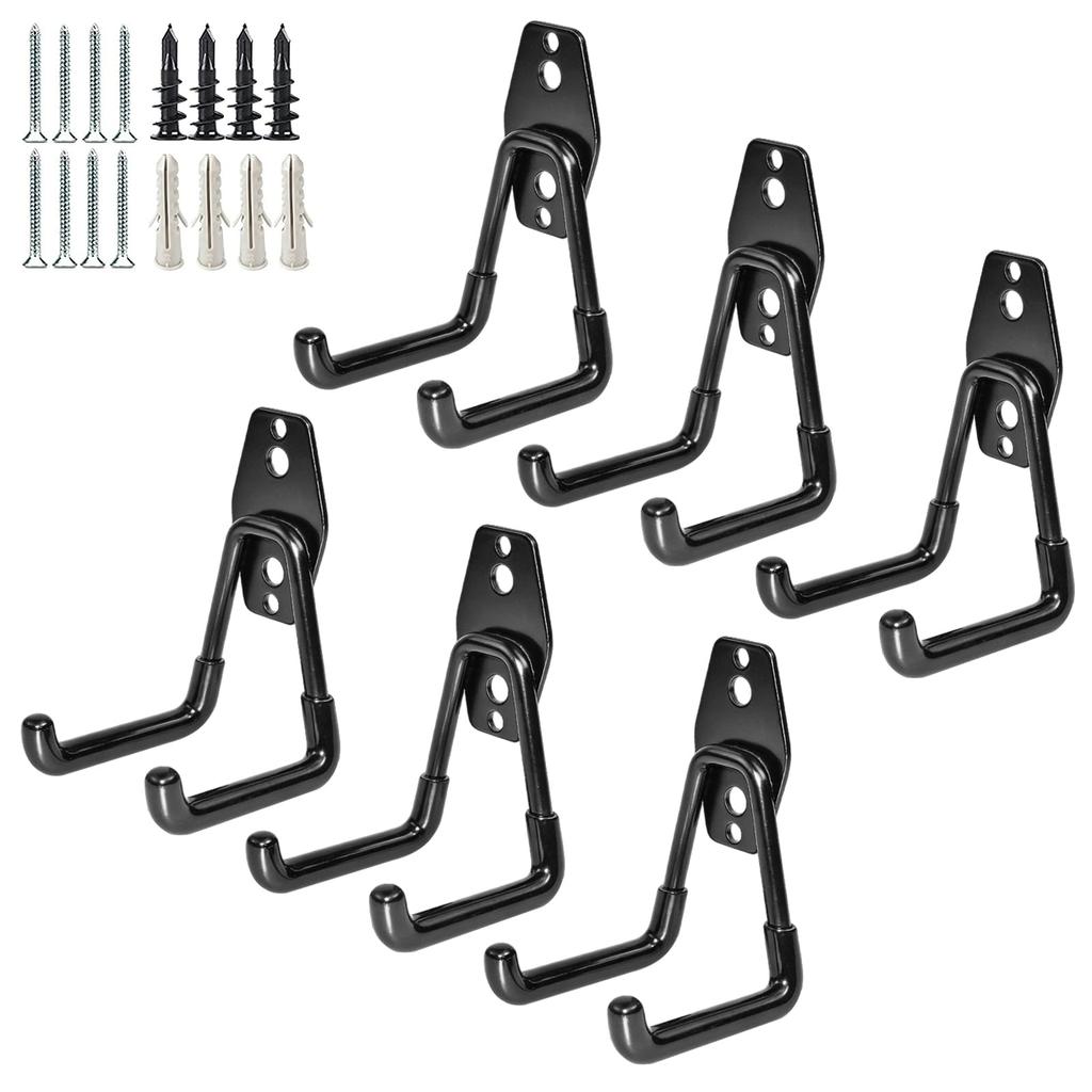 GeeWatom 2 Pack Garage Storage Utility Hooks, Heavy Duty Steel Wall Mount Hooks, Black