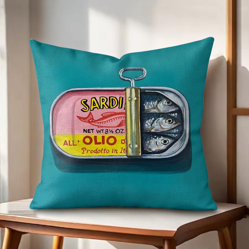 Sardines Art Cushion Cover Natural Linen Organic Fabric DoubleSided Printing Couch Pillow Covers Home Decor