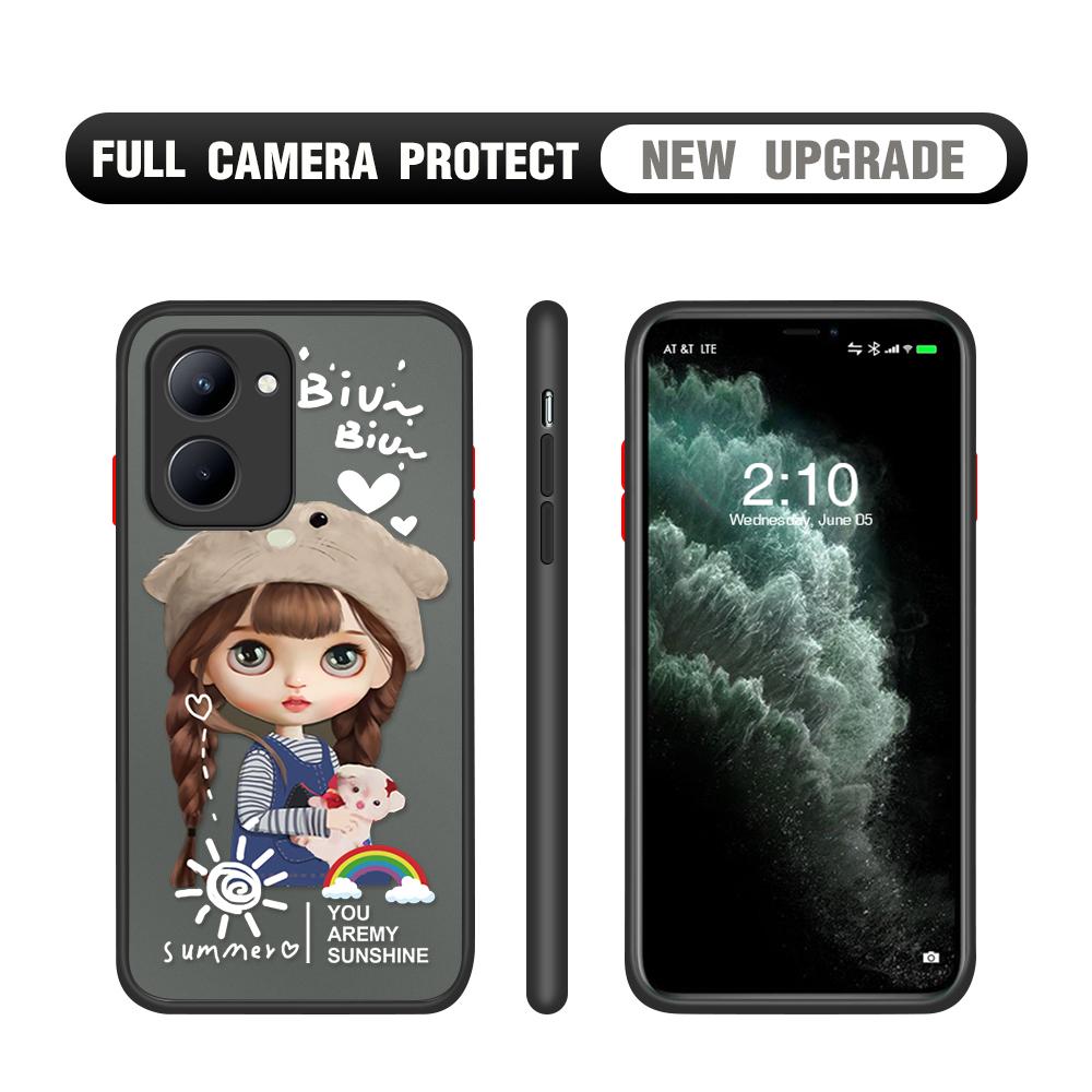Cute Cartoon Girl Phone Case for iPhone 14 13 12 11 Pro Max Samsung Galaxy S20 FE A52 S23 Infinix Slim Matte Back Cover Lens Protection Cases