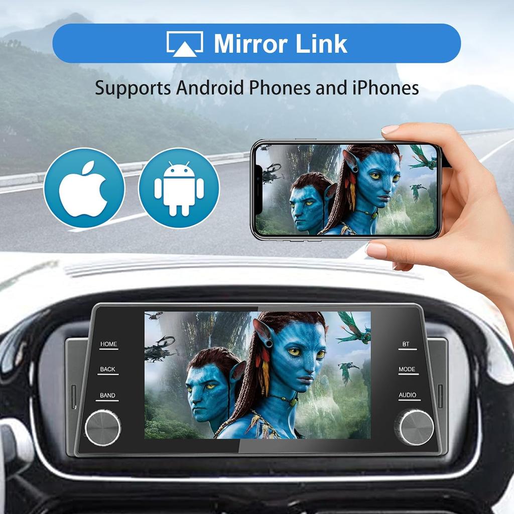 Автомобильная стереосистема с одним Din, беспроводная связь CarPlay, Android Auto, головное устройство с 5-дюймовым сенсорным экраном и зеркальной связью, GPS-навигация, USB типа C