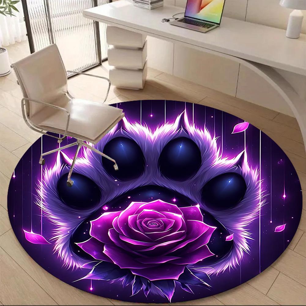 1pc PawPrint Rose Office Round Area Rug, Indoor Mat Suitable ForOffice, Under Office Chairs Bedroom Living Room Home Decor T186