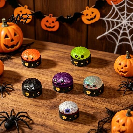 Sensory Toy for Adults Halloween Ghost Bun Stress Ball, Glitter Slow Rising TPR Fidget Elastic Squeeze Figures with Steamer, Cute Spooky Anxiety