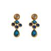 Vintage Blue Rhinestone Teardrop Earrings - Retro Luxury Court Style Geometric Studs