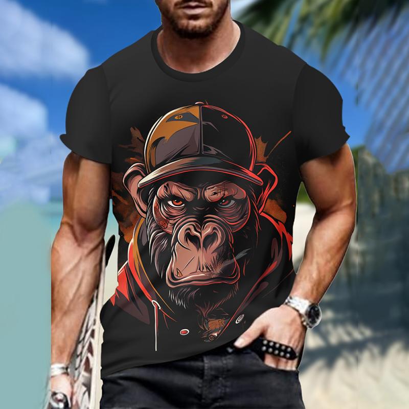 Men's T-shirts Cartoon Monkey 3D Print T-shirt Casual Short Sleeve Crew Neck Tees Oversized Men Clothing Tops Outdoor Streetwear