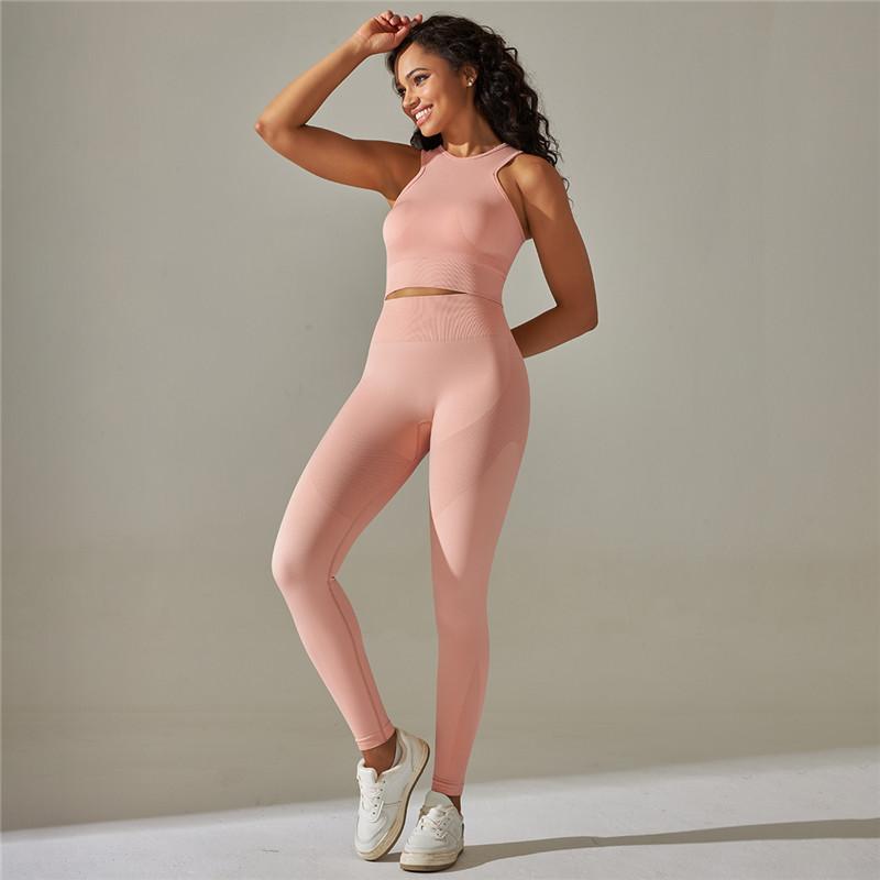 Nessaj Комплекты для йоги, женские спортивные костюмы, леггинсы с высокой талией, спортивный топ без рукавов, комплект для фитнеса, бесшовный спортивный костюм для спортзала