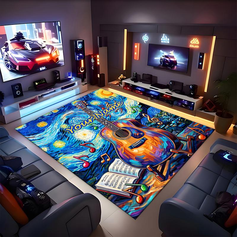 1PC Custom Name Music Dreams Theme Floor Mat Ideal for Living Room, Game Rooms, Office, Bedroom,Floor Mat Playful Design