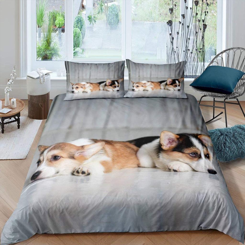 Комплект постельного белья с милыми собачками размера King Queen и рисунком животных Kawaii Dog для детей, мальчиков и девочек, полиэстеровое одеяло