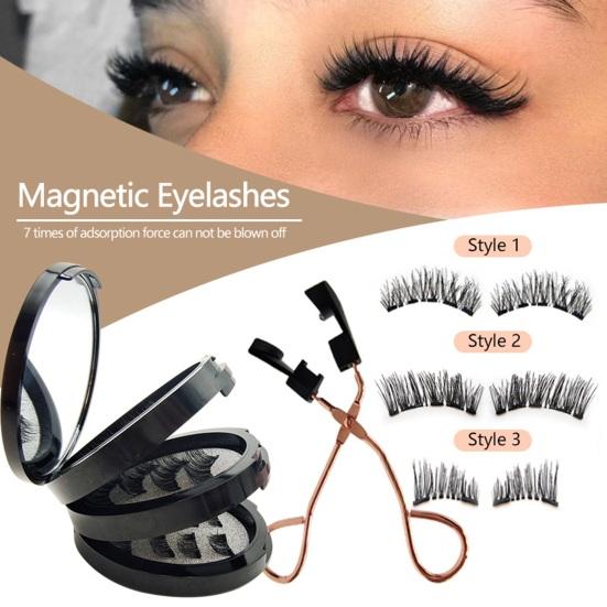 1 Set Magnetic False Eyelashes with Lash Applicator Clip Reusable Natural Wispy Magnetic Fake Lashes with Clamp Women Eye Makeup Tools
