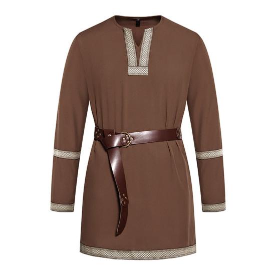 Средневековая туника викингов, рубашка с v-образным вырезом и длинными рукавами, вышивка, унисекс, косплей, сцена, события эпохи Возрождения, костюм на Хэллоуин, пиратский топ