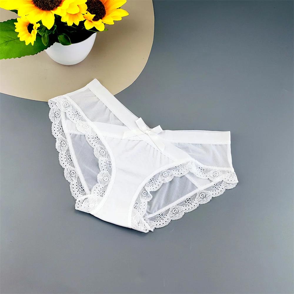 3 шт. Женское сетчатое нижнее белье с низкой посадкой, кружевными оборками, милые женские перспективные сексуальные трусы, удобные трусики