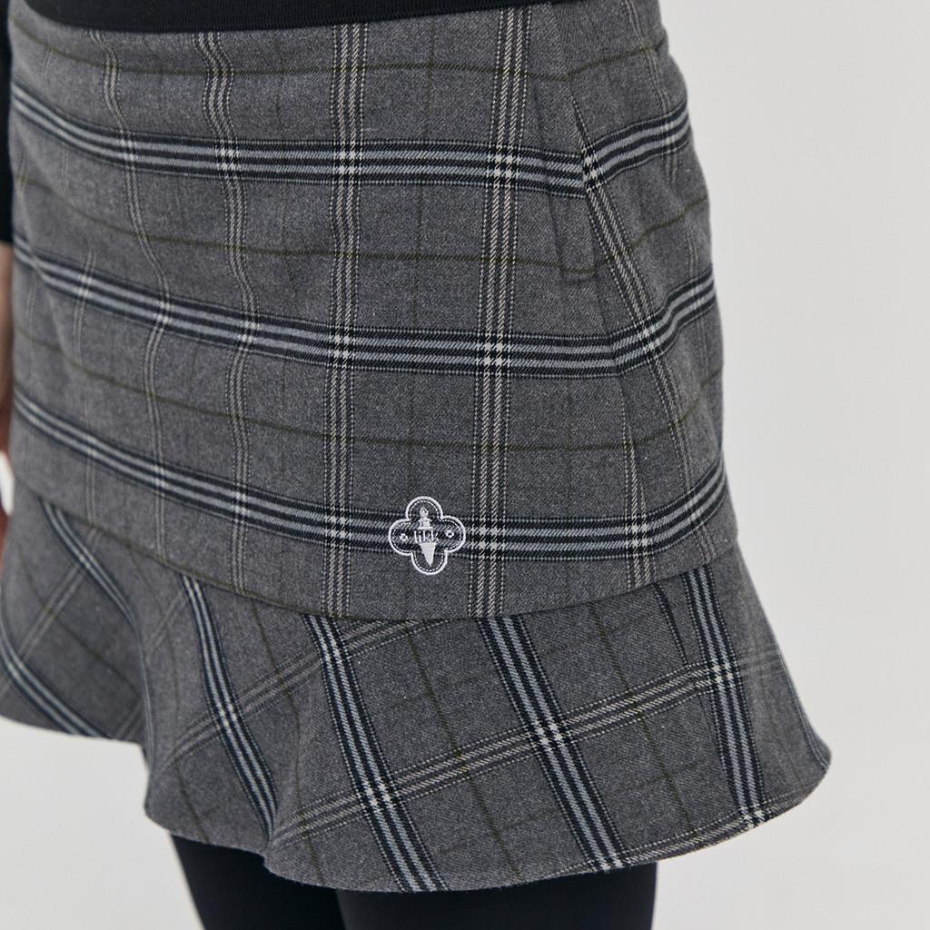 Rick Check Embroidered Fleece-Lined Skirt Leggings (Gray)_L3D1-Sk02C