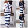 Fashion Women Anchor Pattern Off Shoulder T-Shirt & Striped Maxi Skirt Sets Two Pieces Dress Plus Size