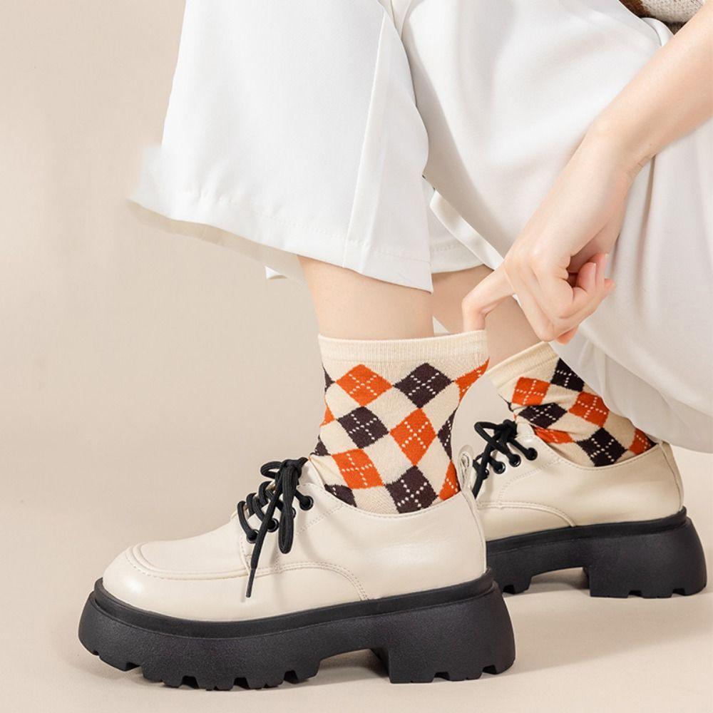 Носки с цветочным принтом, милые вязаные носки средней длины, носки для сна, носки средней длины с цветком, осень