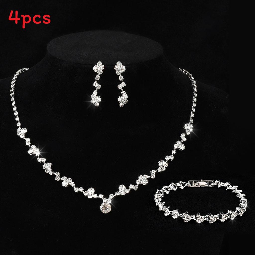 Bridal Jewelry Set With Alloy Water Drill Crystal Pendant For Wedding Bride Gift