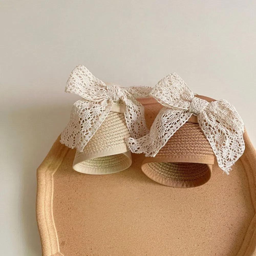 Summer Baby Straw Caps Empty Top Children Sun Hat Fashion Bow Lace Straw Hat  1-5 years