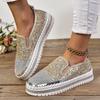 Fashion Trend Colorful Sequin Slip On Thick Sole Women Flat Shoes 2024 New Non-Slip Platform Shoes Ladies Vulcanized Shoes Large Size 45