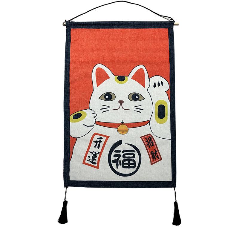Japanese Lucky Cat Fabric Hanging Flag, Izakaya Hotel Home Wall Decor Banner