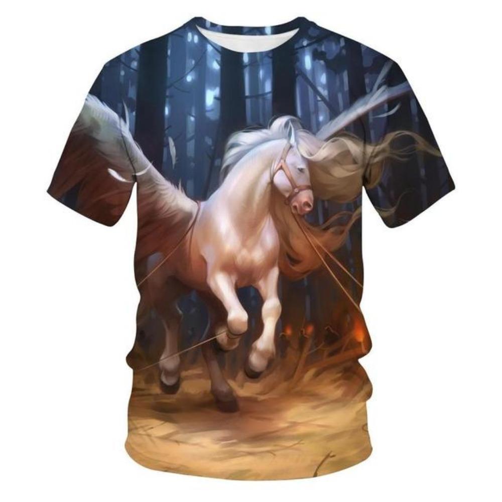 Summer Men's T-Shirt Funny Animal Print Running Horse Pattern Fashion Round Neck Short Sleeve Shirt Street Casual Oversized Top