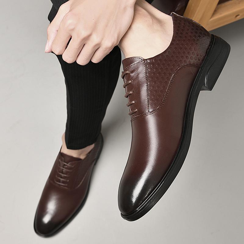 High Quality Brand Men Formal Shoes Men Oxford Genuine Leather Dress Shoes Fashion Business Men Shoes Pointed Wedding Shoes