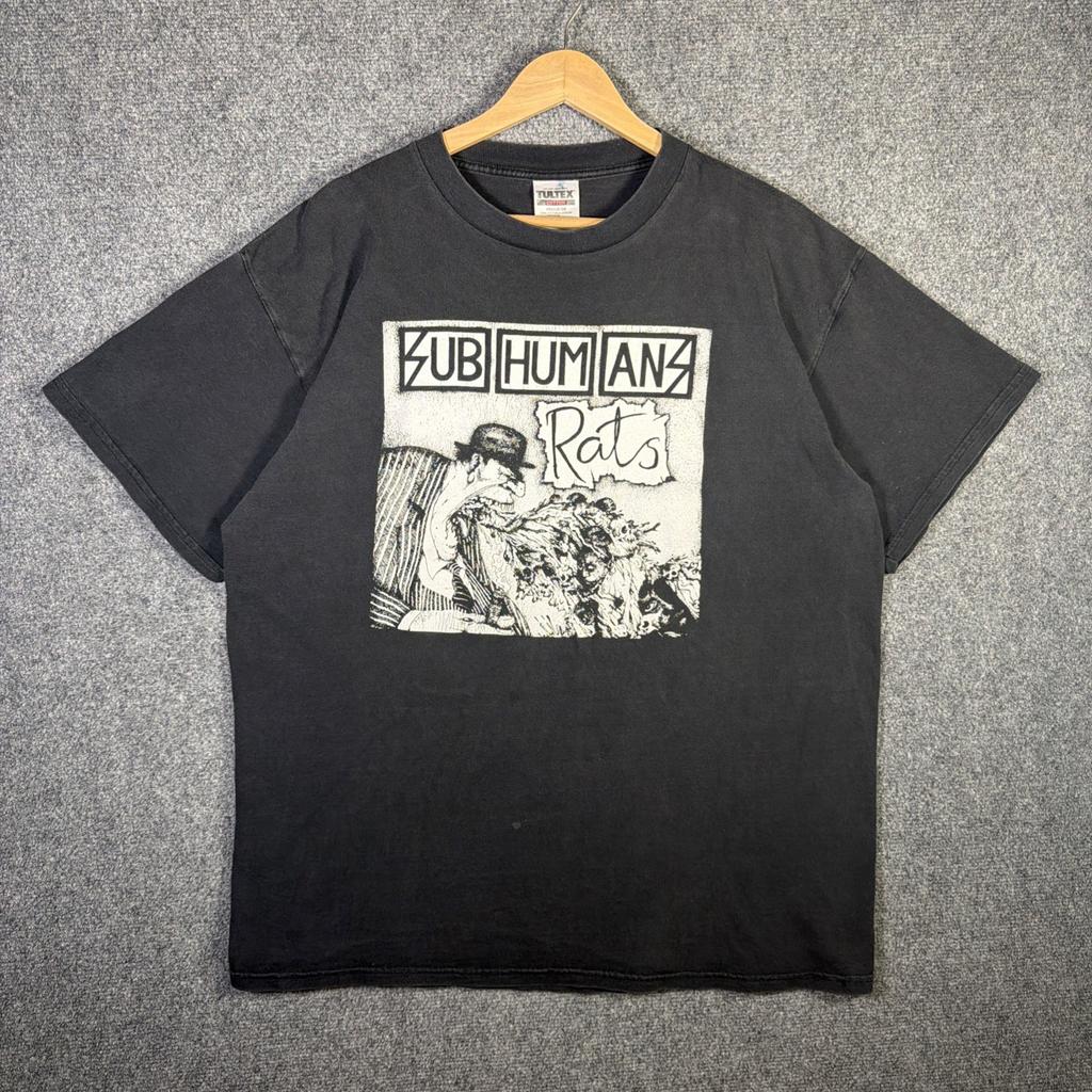 Vintage Subhumans Shirt XL Black 90s Faded Band Tee Rats Punk Rock Hardcore RARE Unisex T-Shirt