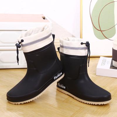 Новые женские дождевые ботинки короткие голенища пакет водонепроницаемые ботинки модные уличные водные ботинки средние голенища нескользящие резиновые ботинки теплые дождевые ботинки