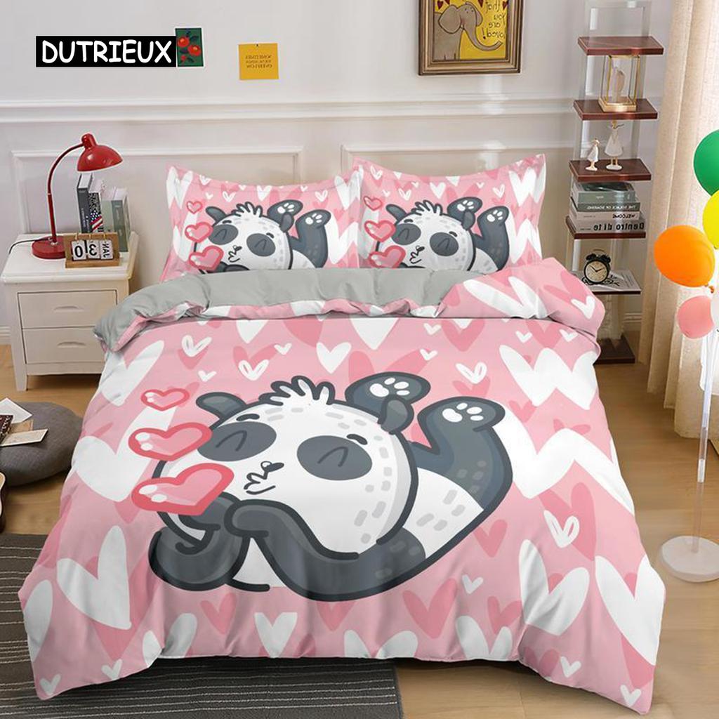Комплект постельного белья с рисунком панды для мальчиков и девочек, для детей и подростков, мягкий комплект постельного белья из микрофибры с изображением панды в виде животных, двуспальная кровать размера Queen King Size