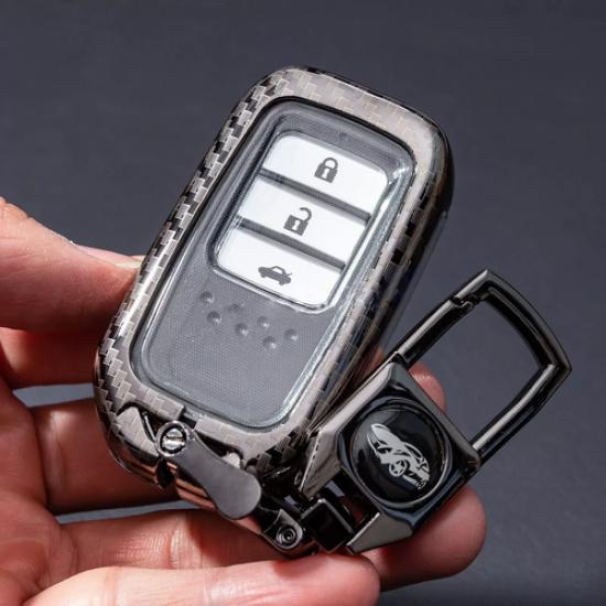 For Honda Accord Civic CRV Carbon Fiber Metal Car Smart Key Fob Chain Cover Case