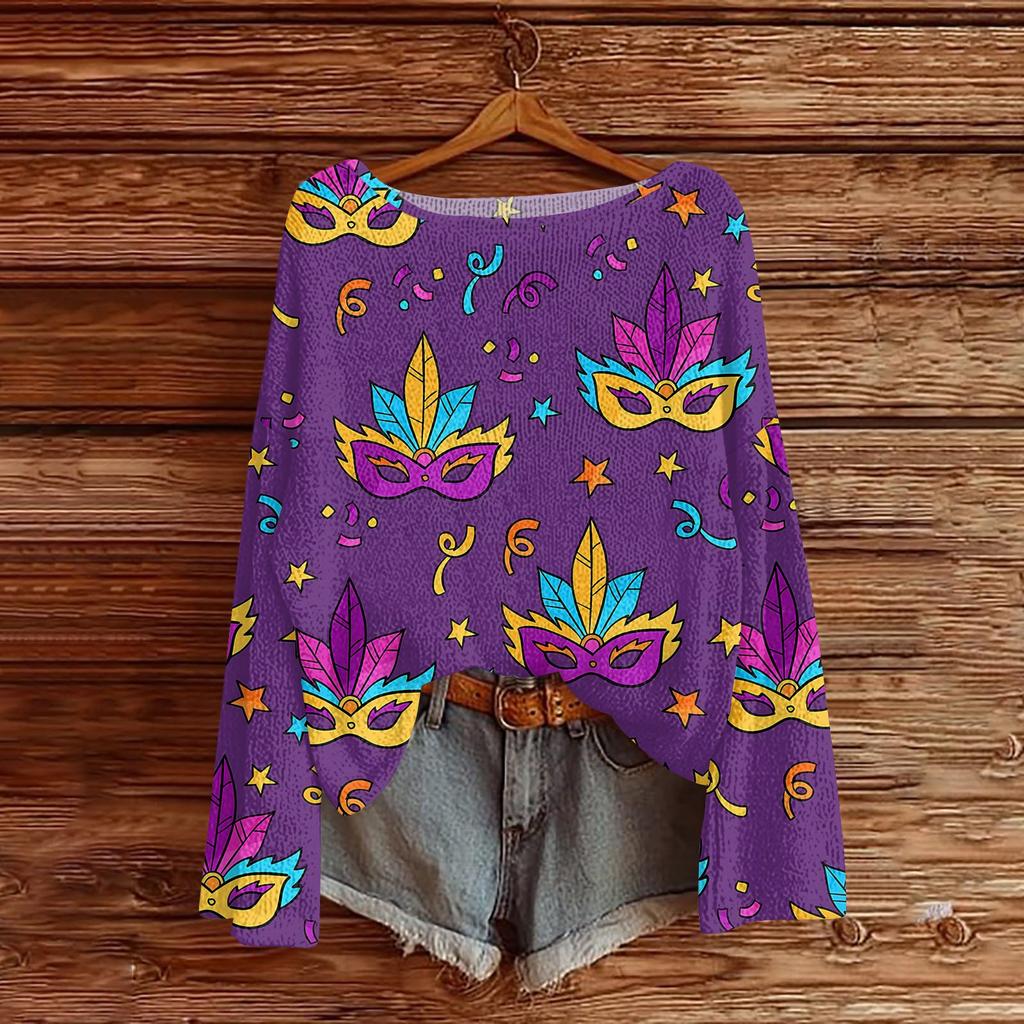 Женский модный пуловер с круглым вырезом, длинным рукавом и принтом, повседневный