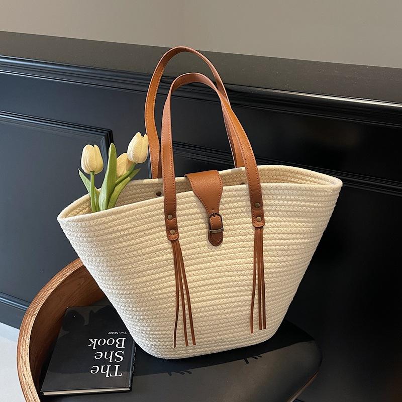 Соломенная сумка большой вместимости женская сумка плетеная летняя пляжная женская новая сумка на одно плечо портативная сумка-тоут большая сумка