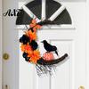 Durable Celebration Supplies Halloween Door Sign, Artificial Floral Branch Crow Moon Wall Hanger with Festival Party Bird, Spooky Window Yard
