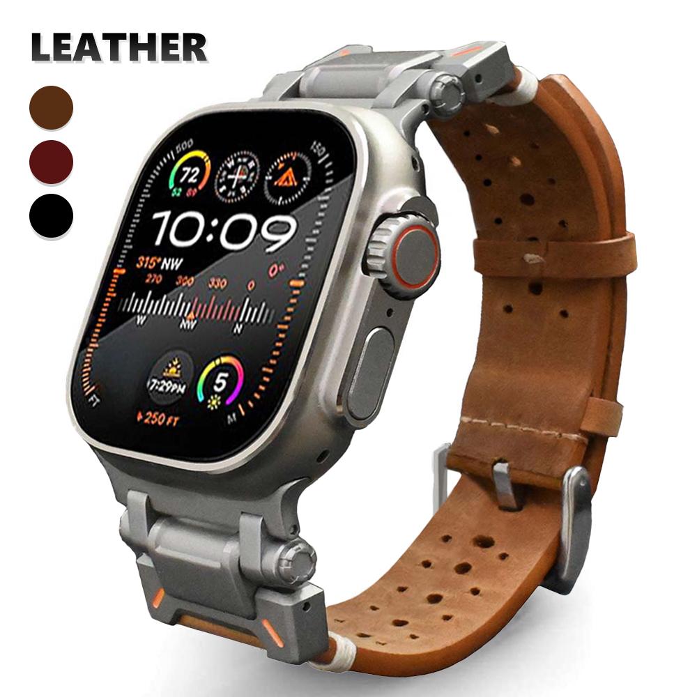 Titanium Color Band for Apple Watch Ultra 3 2 49mm Genuine Leather Strap for iWatch Series 11 10 9 8 se 46mm 45mm 44mm Bracelet