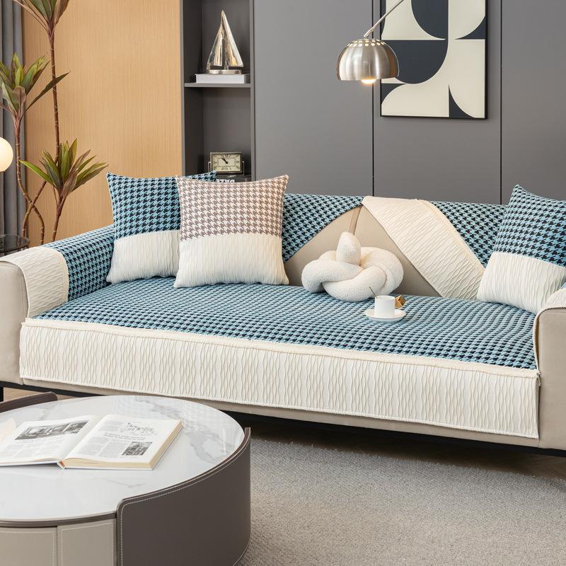 Thousand Bird Grid Splicing Sofa Cover Chenille Non-slip Sofa Cover All-season Universal Sofa Cushion for Living Room Home Decor