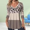 Women Autumn Leopard  Printed Long Sleeve T-Shirts  Loose V-Neck Plus Size Tee Shirt Tops Comfy Blouse