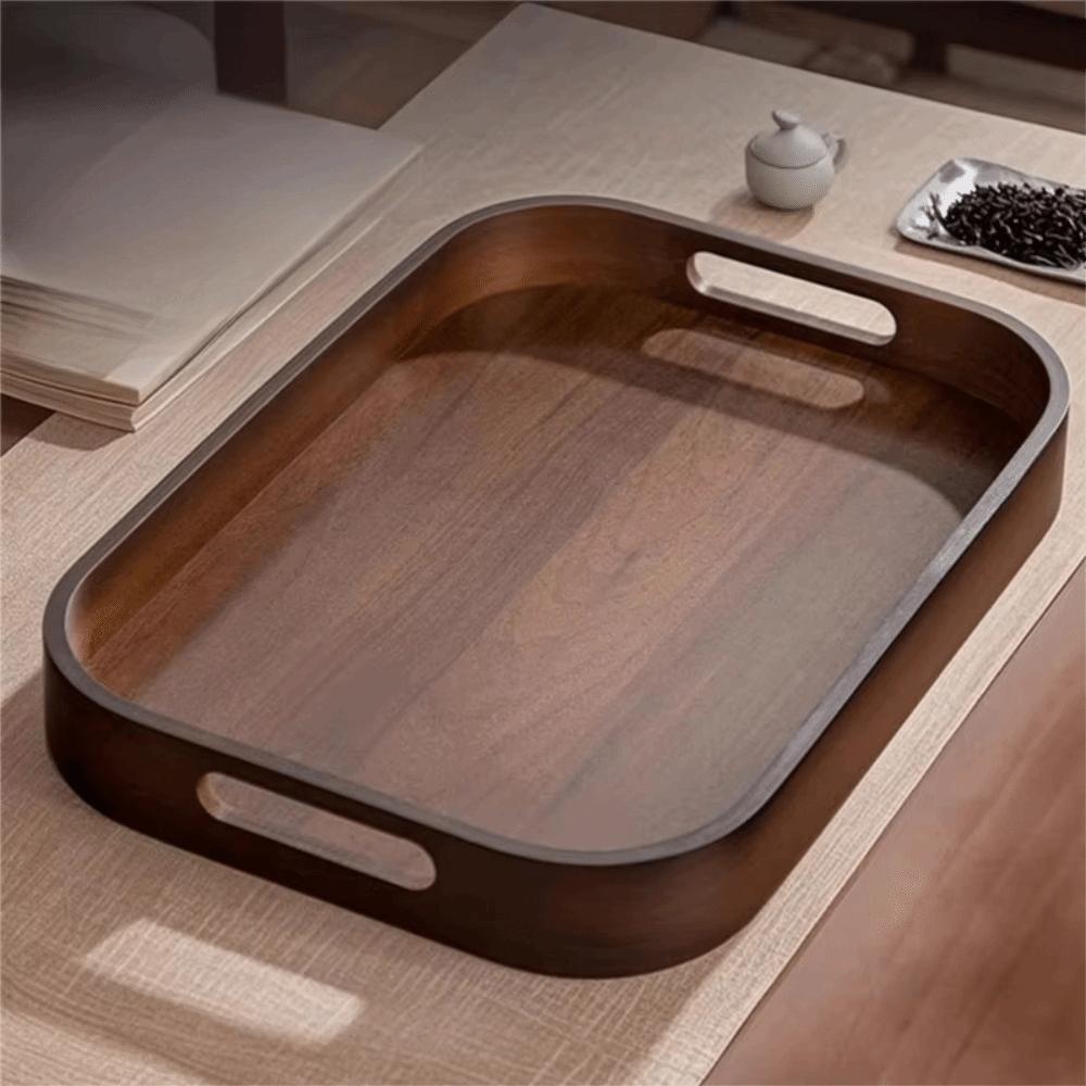 Rectangular Walnut Tea Tray Hollowed-out Handle Breakfast Serving Tray Tea Serving Plate Desserts