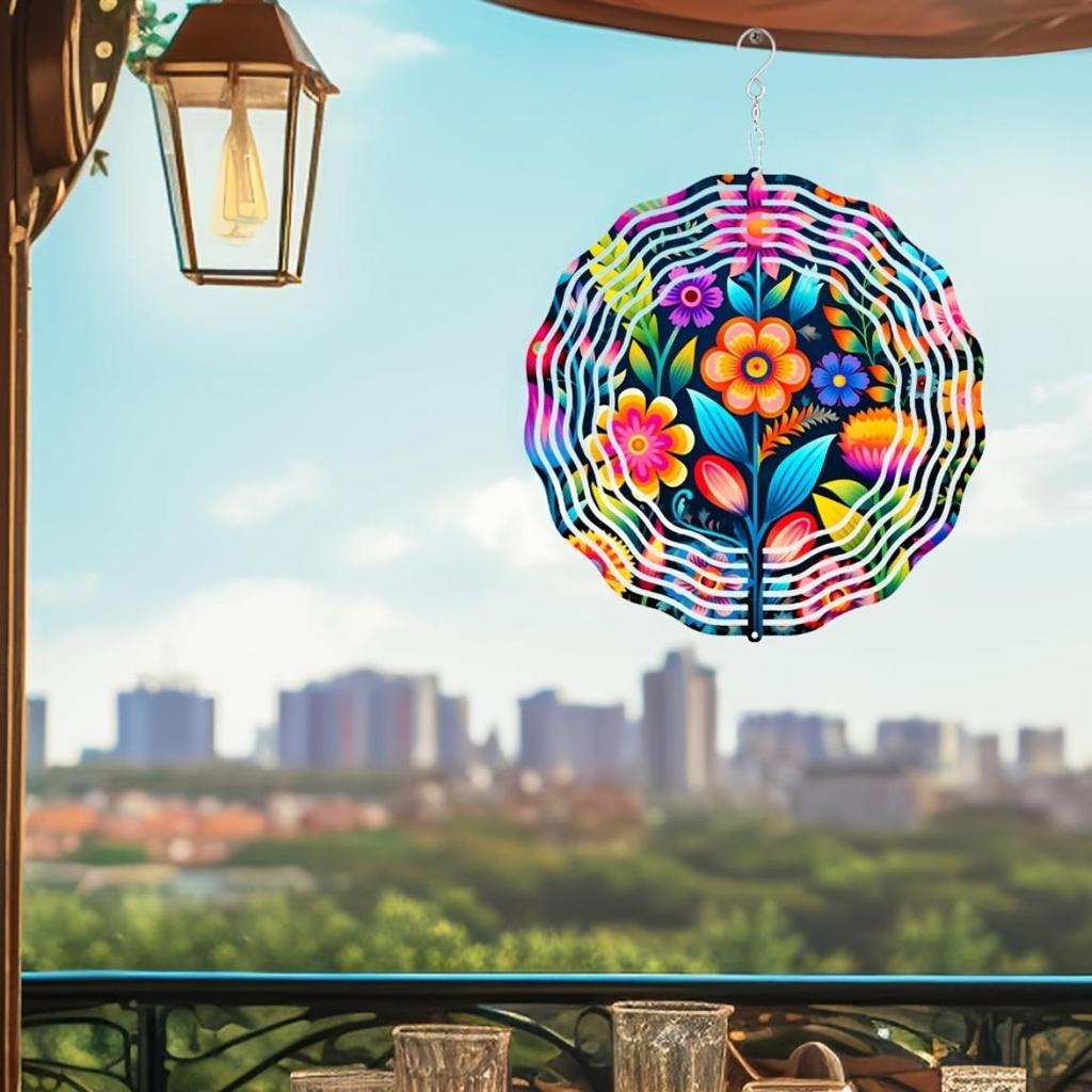 Creative Blooming Flowers Wind Spinner - 3D Stainless Steel Hanging Wind Catcher (25.4cm) - Kinetic