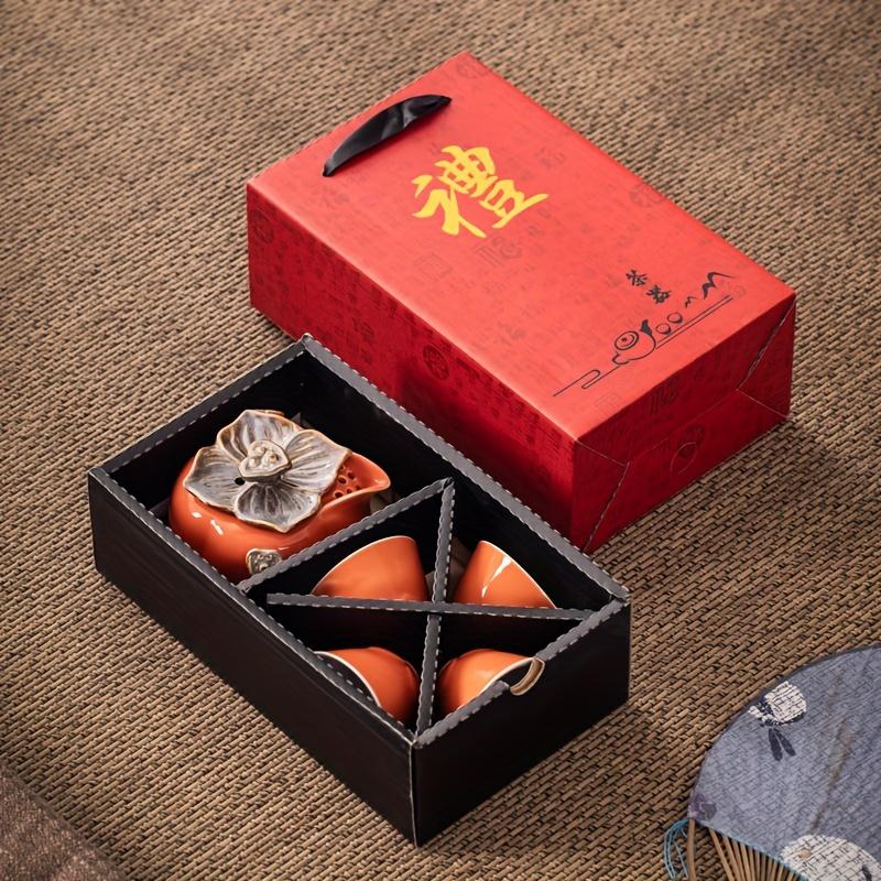 Керамический чайный сервиз с хурмой и подарочной коробкой, 5 шт./1 комплект, китайский чайный сервиз для китайских новогодних подарков, включает в себя один горшок и четыре чашки, набор для приготовления чая с хурмой