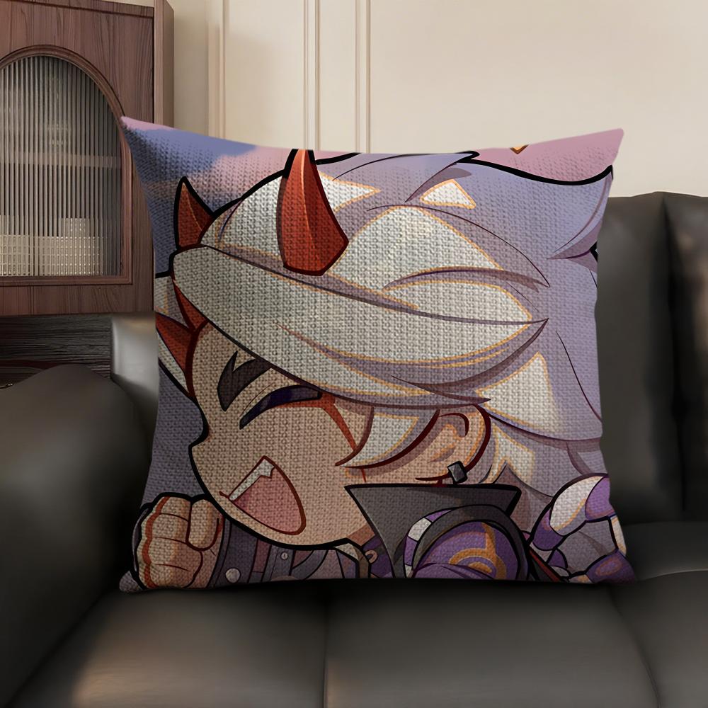 Arataki Itto Cute Genshin Impact Cushion Cover Natural Linen Organic Fabric DoubleSided Printing Sofa Home Decor Pillow Case