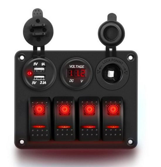 Синяя панель 4 в 1 для лодки и автомобиля: Выключатель + Зарядное устройство + Вольтметр + Гнездо прикуривателя