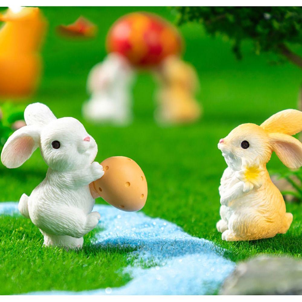 Миниатюрные безделушки в виде пасхальных яиц, смола, мультяшная статуэтка кролика, мини-фигурка пасхального кролика, подарок