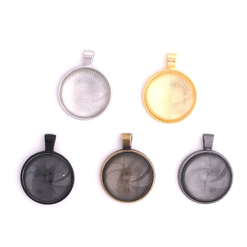 80Pcs Round Pendant Trays Glass Cabochon Base 8 Color Jewelry Making Crafts Gift