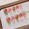 Handcrafted 3D Floral Press-On Nails With Gradient Pink Tulip Design Ice-Transparent Long Style Women