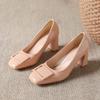 2025 New Spring New Square Head Thick Heels Women's Shallow Mouth Buckle Single Shoes Professional Shoes High Heels