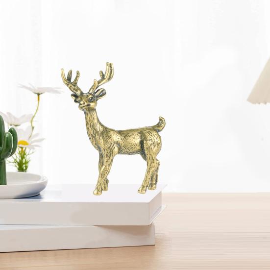 Brass Elk Ornament Vintage Style Fine-textured Realistic Elk Statue Desk Decoration Fade-resistant Ornament