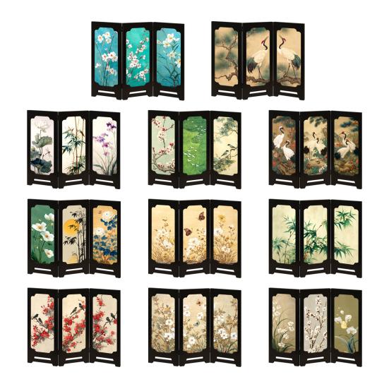 Мини Цветочный Складной Экран Рустик 3 Панели Перегородки для Комнаты Китайский Стиль Винтажный Настольный Складной Экран Фэн-шуй Украшения для Дома Офиса Декора Стола