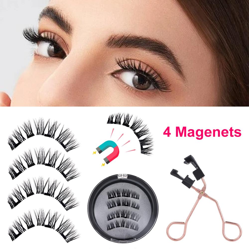 Многоразовые натуральные 4 магнита, клей не требуется, с аппликатором, магнитные ресницы, накладные ресницы