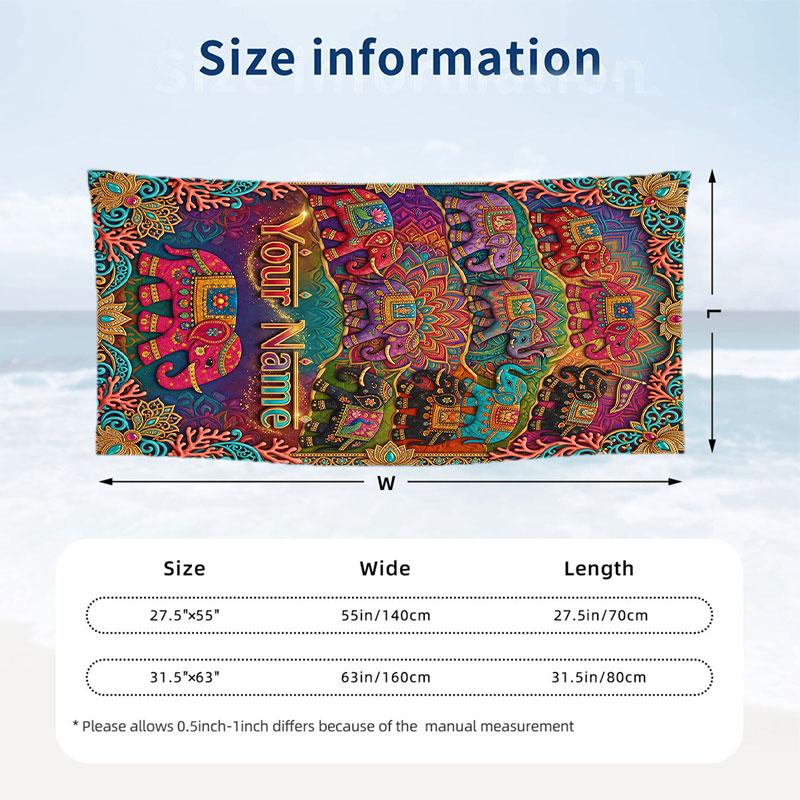 Elephant Theme Beach Towel Personalized Custom Name & Text Soft Quick Dry Beach Towel for Swimming Travel