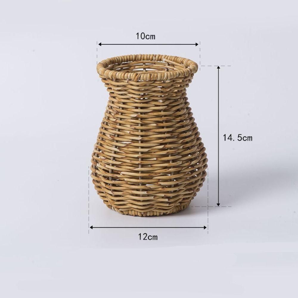 Прочная плетеная корзина для цветов из ротанга ручной работы в деревенском стиле, простой цветочный контейнер, креативная настольная декоративная ваза для цветов