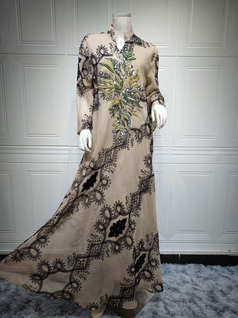 Мусульманское женское платье с вышивкой пайетками, халат, абайя