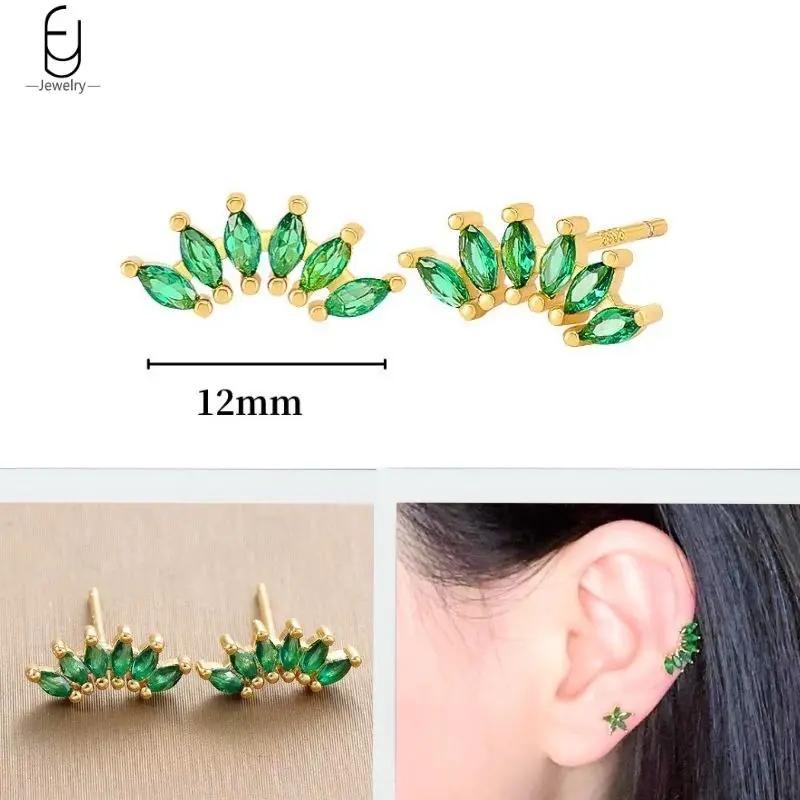 Серьги из стерлингового серебра 925 пробы с зеленым цирконом, золотые серьги-кольца в форме сердца для женщин, изящные пусеты, роскошные ювелирные изделия, подарки